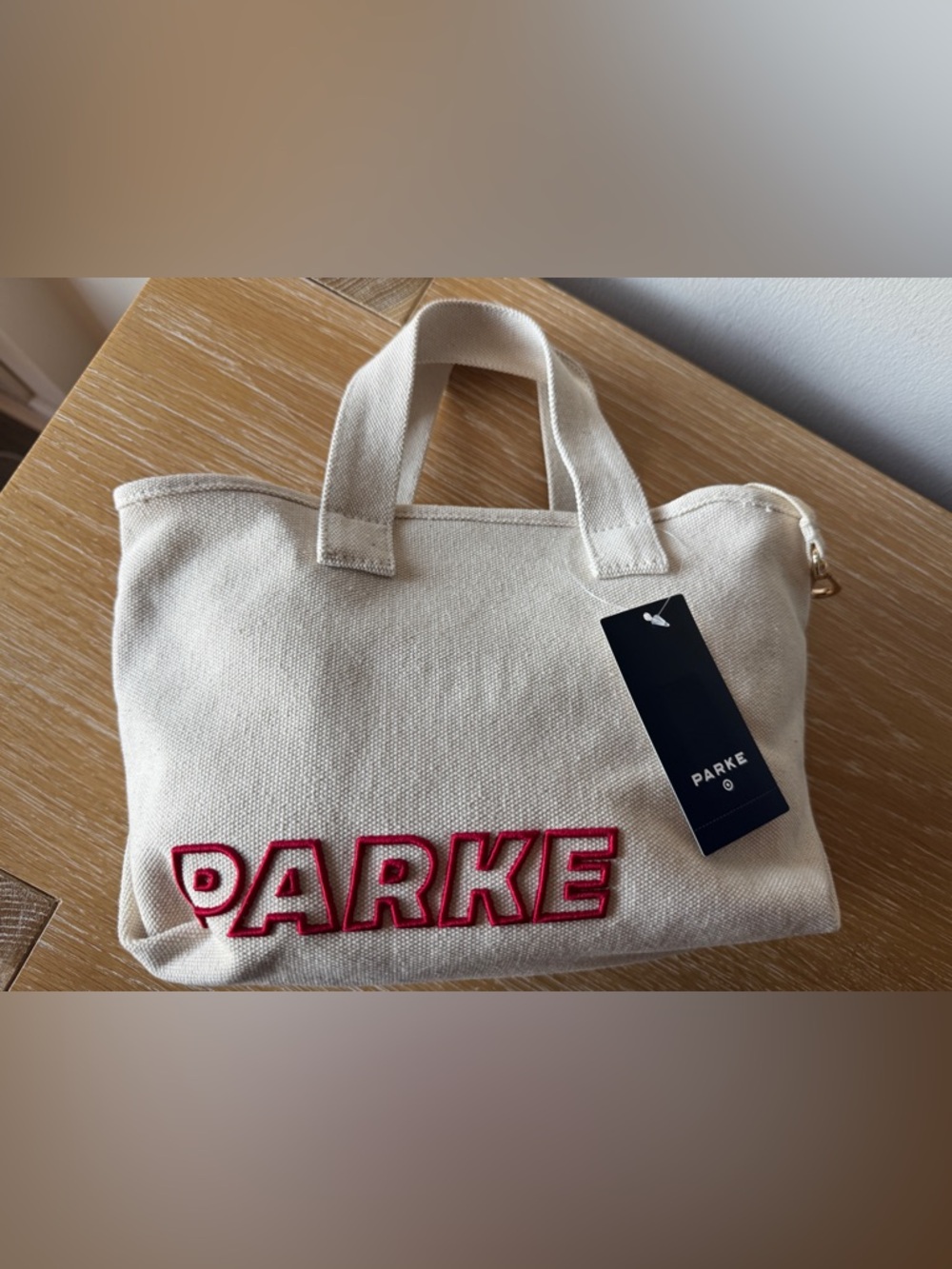 Parke x Target - Mini Canvas Tote Bag in Natural Cream with Red Embroidered Logo - Picture 4 of 16